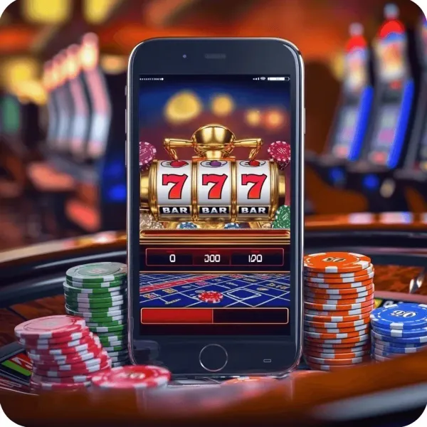 একজন তরুণী তার ফোনে আরাম করে গেম খেলছেন, আর চারপাশে ভাসছে ডায়নামিক ক্যাসিনো উপাদান—যা 777D অ্যাপের মসৃণ মোবাইল অভিজ্ঞতাকে ফুটিয়ে তোলে।