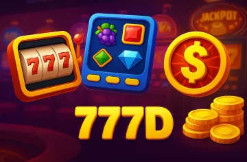 একজন পুরুষ তার ল্যাপটপে জয়ের মুহূর্ত উদযাপন করছেন, চারপাশে ভাসছে গেমিং আইকন—যা 777D গেমসের উত্তেজনাকে প্রকাশ করে।